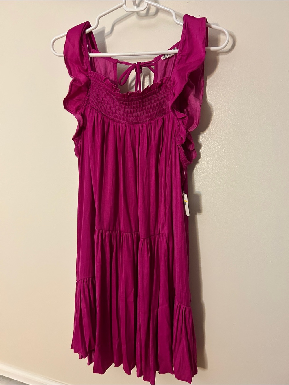 NWT Free People Magenta Ruffle-Tiered Tie-Back Dress size medium